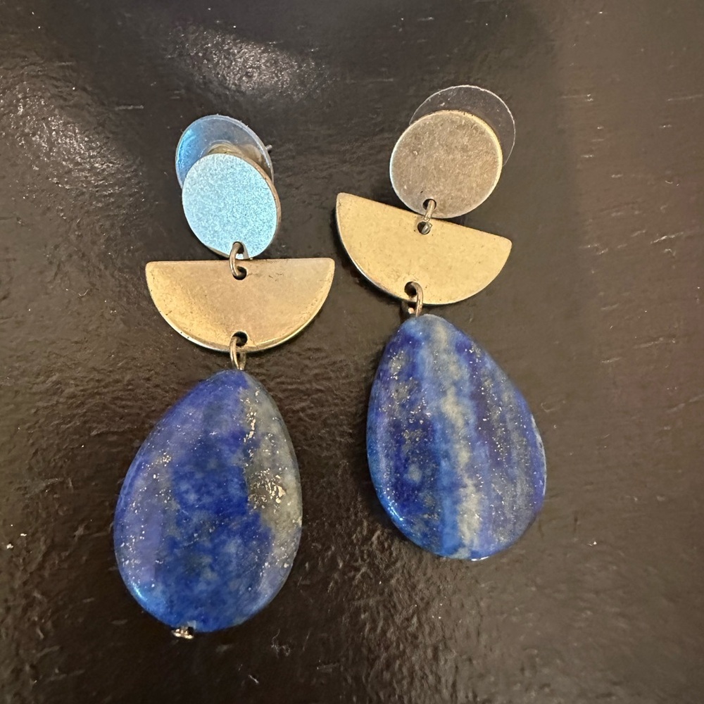 Blue and Gold Dangle Earrings